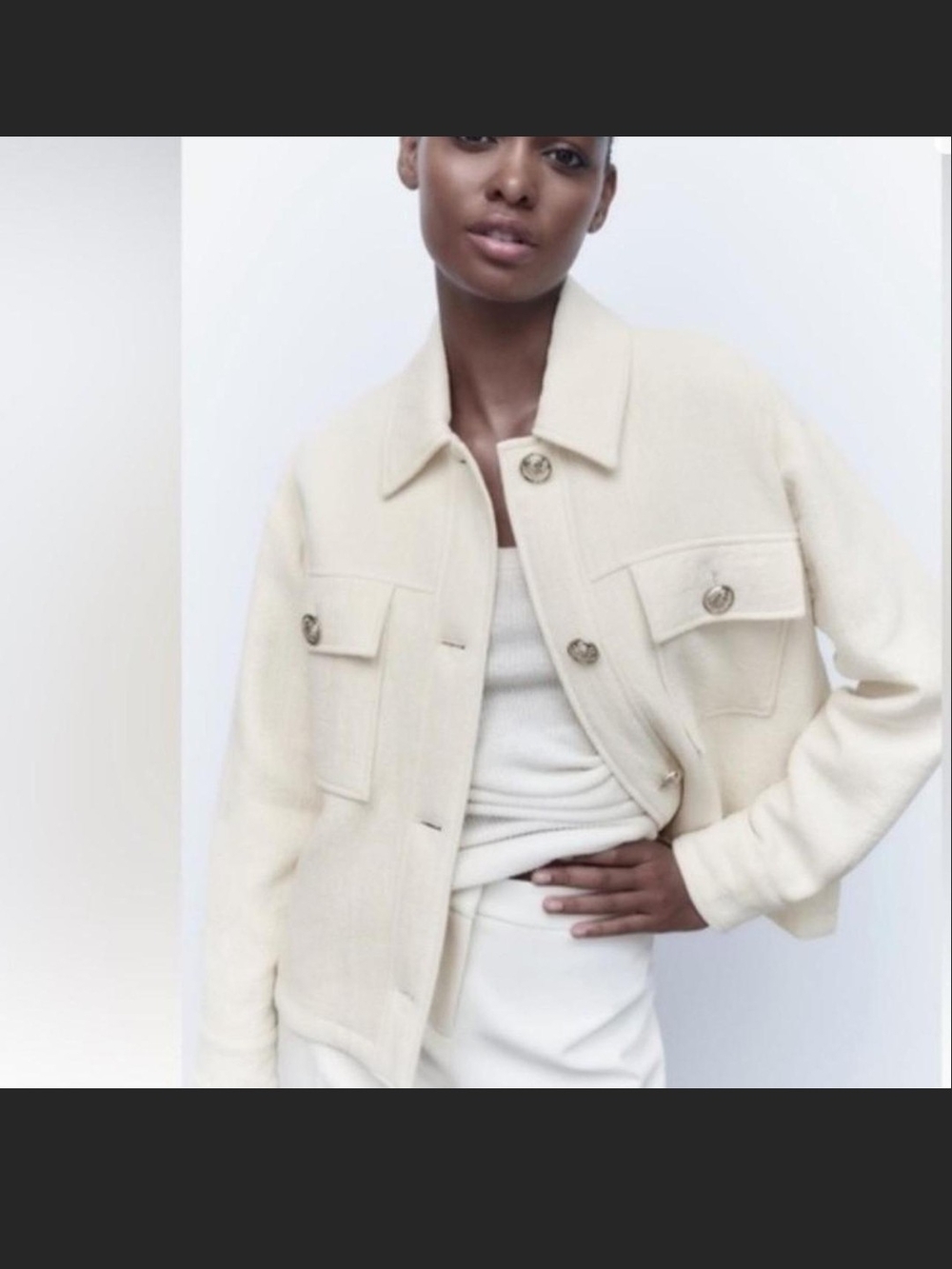 Zara Cream Quilt Like Jacket with Gold Button Hardware